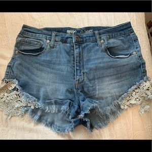 MOSSIMO High Waisted Floral Cutout Denim Shorts
